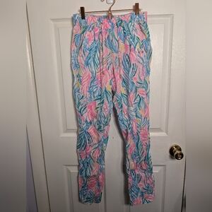 Lilly Pulitzer Womens Taron Linen Pants Sea Turtle Soiree Blue Pink Size XS